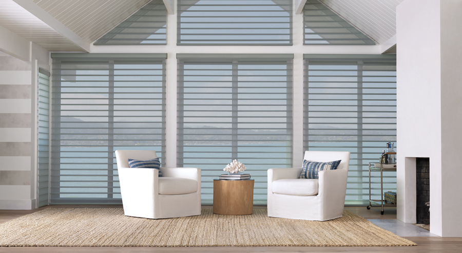 Coastal Decor silhouette shades living room Window Fashions of Texas Hunter Douglas San Antonio 78249