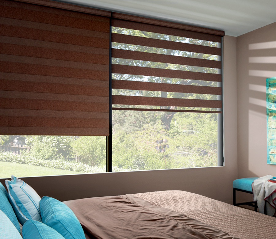 Hunter Douglas designer banded window roller shades with room darkening San Antonio