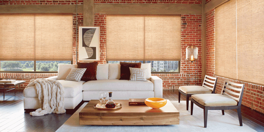 interior brick wall with woven shades in San Antonio TX