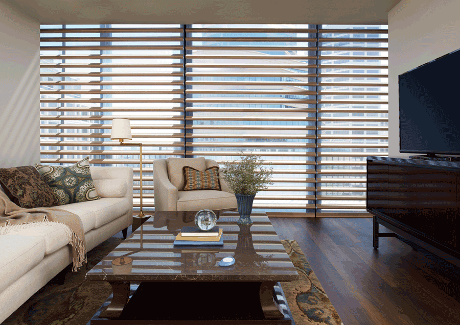 Floor to ceiling window treatments. 