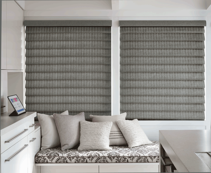 bedroom vignette modern roman shades best insulating window treatments Hunter Douglas plantation shutters best insulating window treatments Hunter Douglas San Antonio 78249