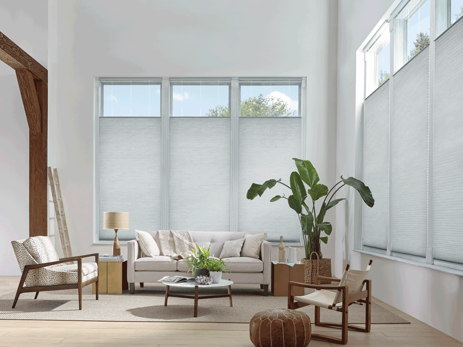 Living room showcasing top down bottom up shades which are on list of favorite features.