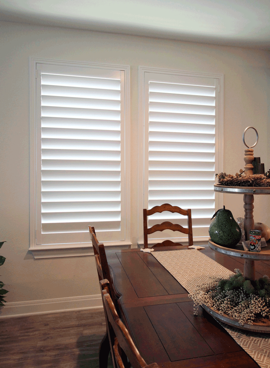 Plantation shutters in San Antonio home are the perfect farmhouse window treatments.