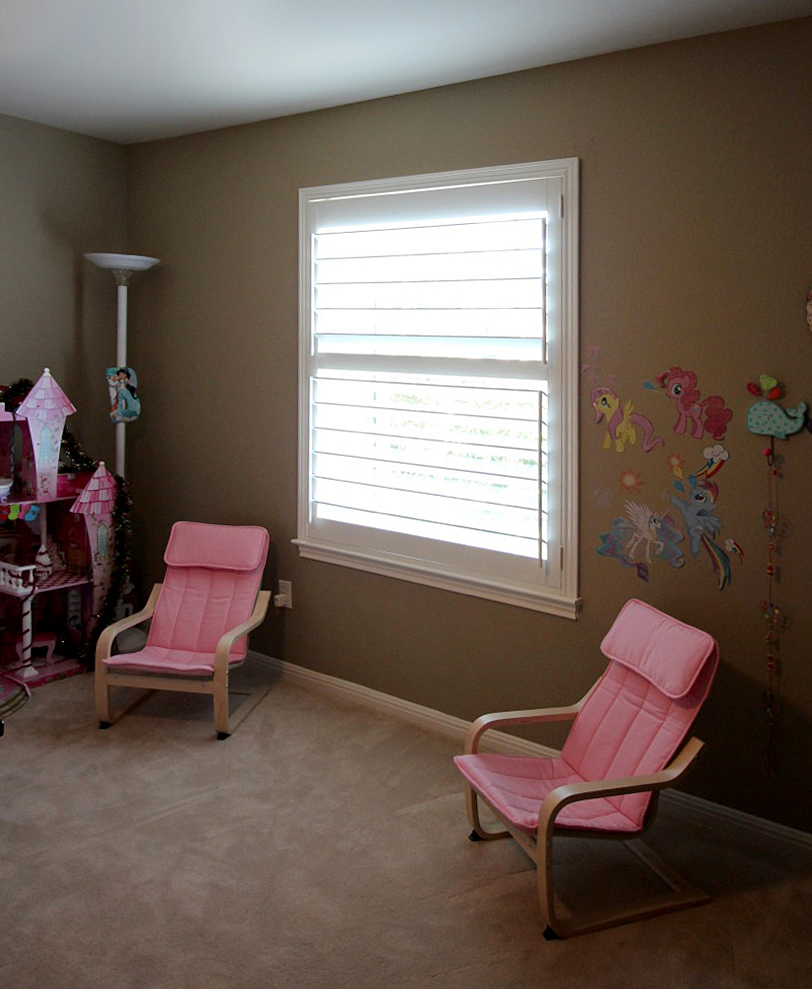 Plantation shutters have no blind cords so they are extra safe for young children.