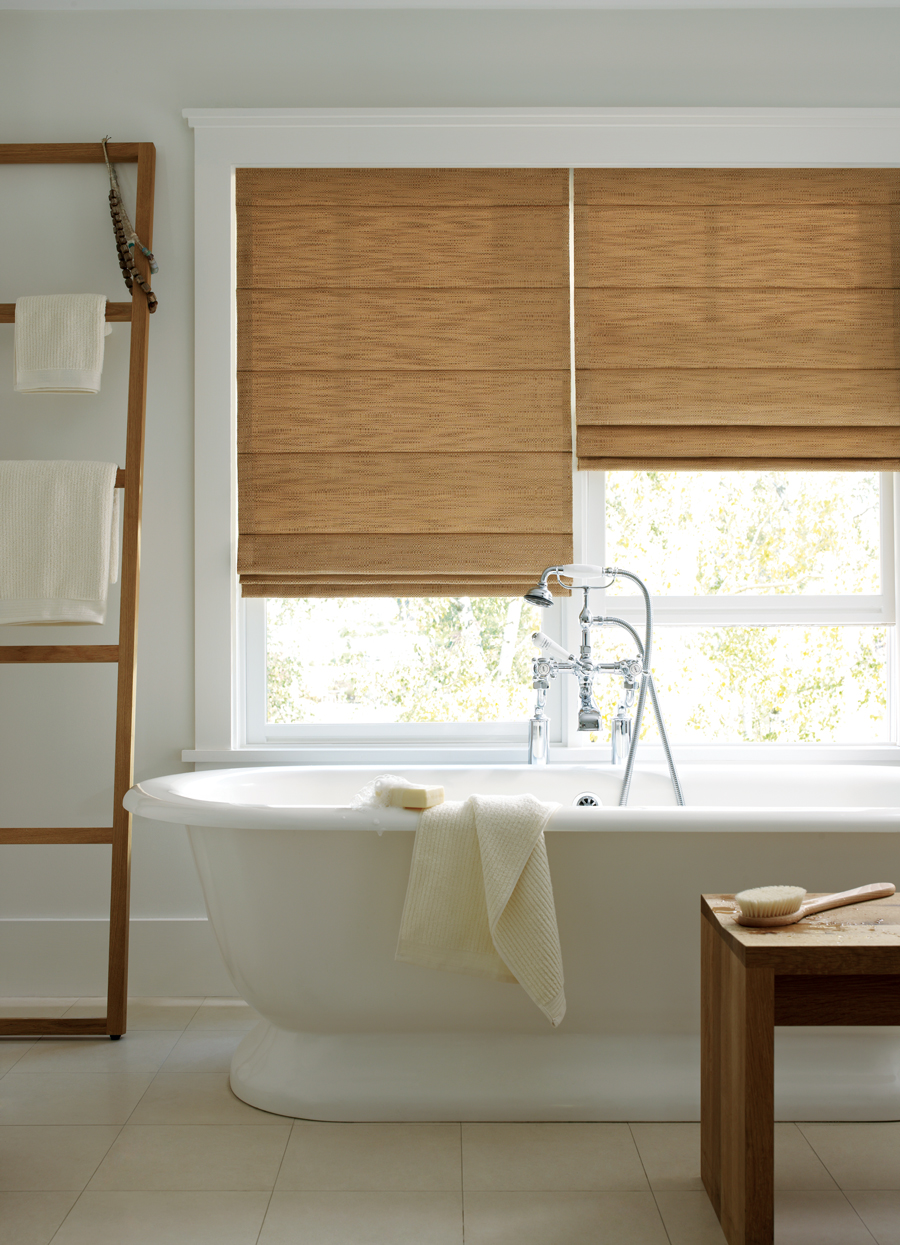 Bathroom custom roman shades from Design Studio Window Treatments San Antonio TX