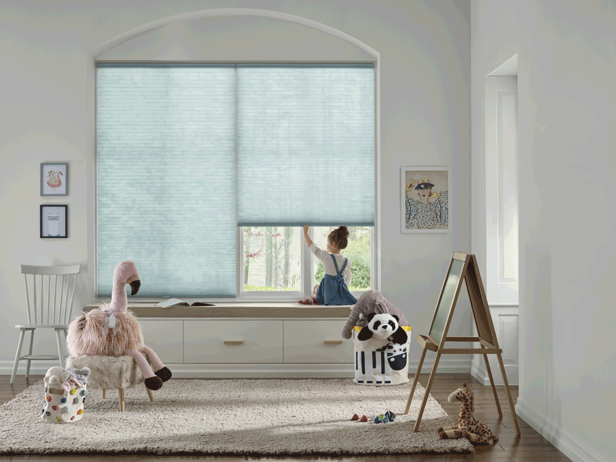 Children lifting cordless blinds in San Antonio home.