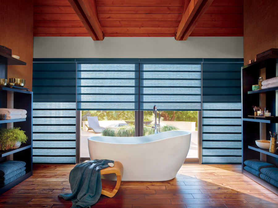 hunter douglas window shades color of the year 2020 blue bathroom San Antonio TX