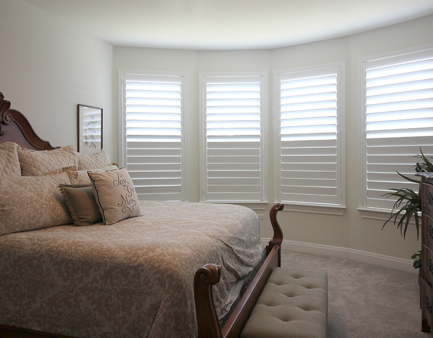 bedroom white shutters locally made in texas