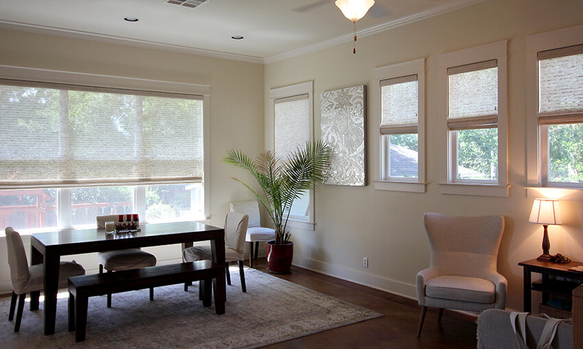 living room provenance woven wood shades hunter douglas San Antonio