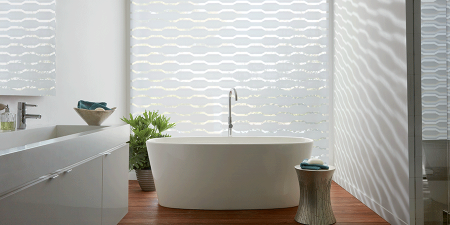 bathroom with designer banded shades hunter douglas feature wall