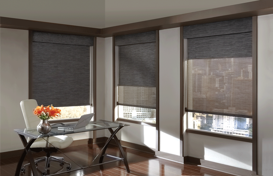 home office modern design roller shades san antonio