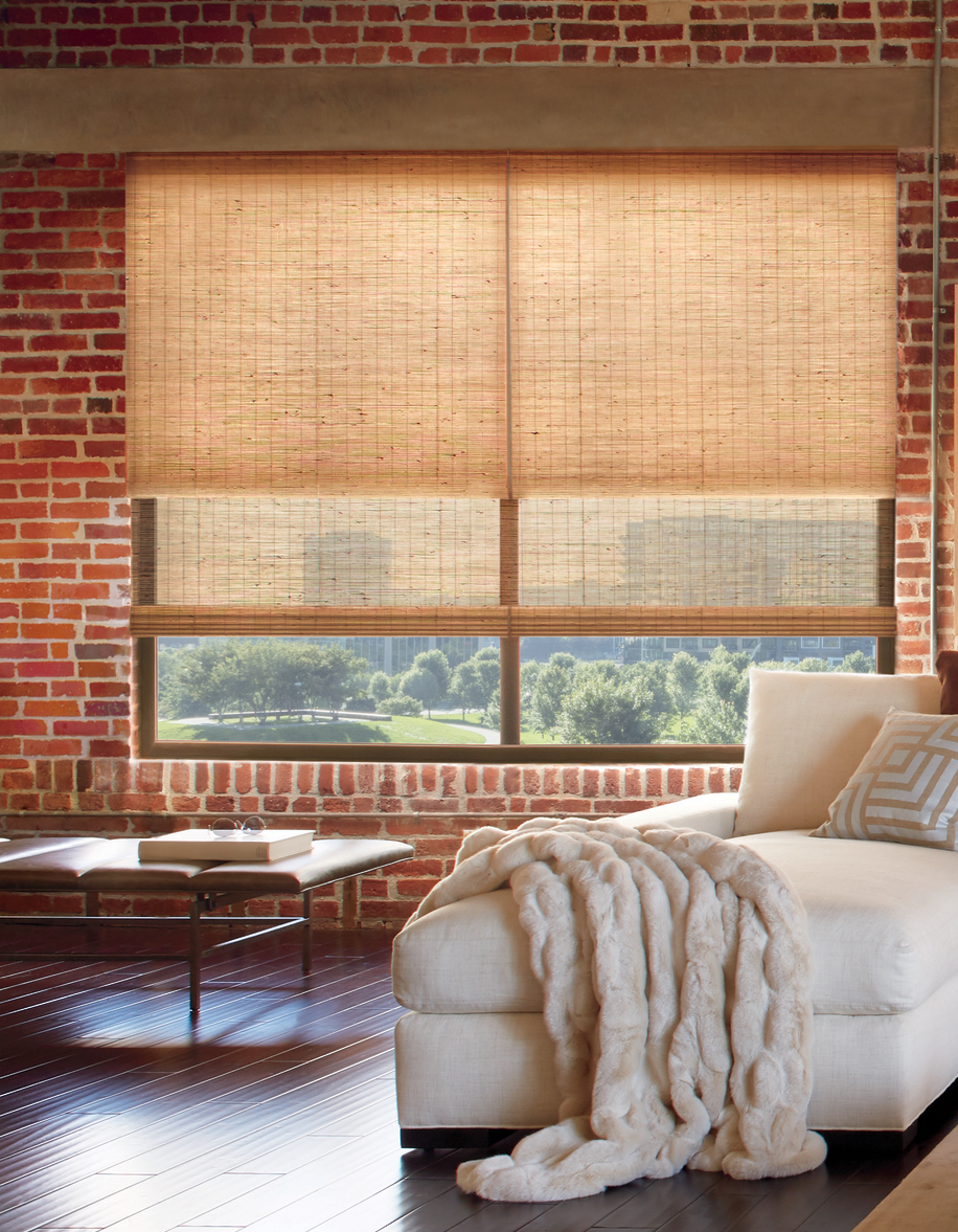 urban city style living room provenance dual woven shades