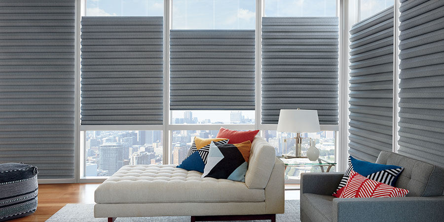 top down bottom up roman shades in living room in San Antonio, TX