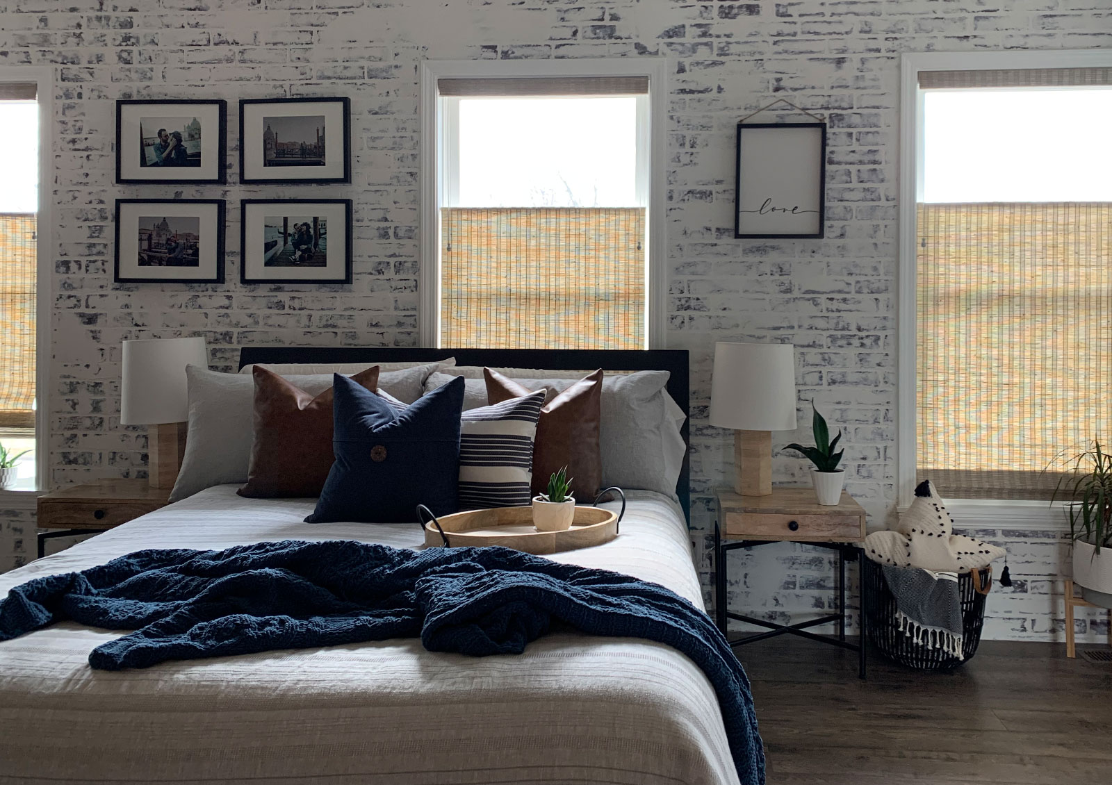 top down woven shades in master bedroom