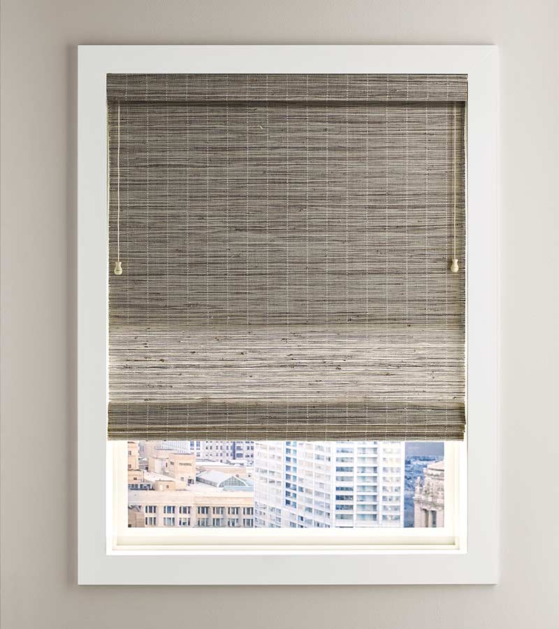 white framed window overlooking city with fabric shade in greige San Antonio 78249