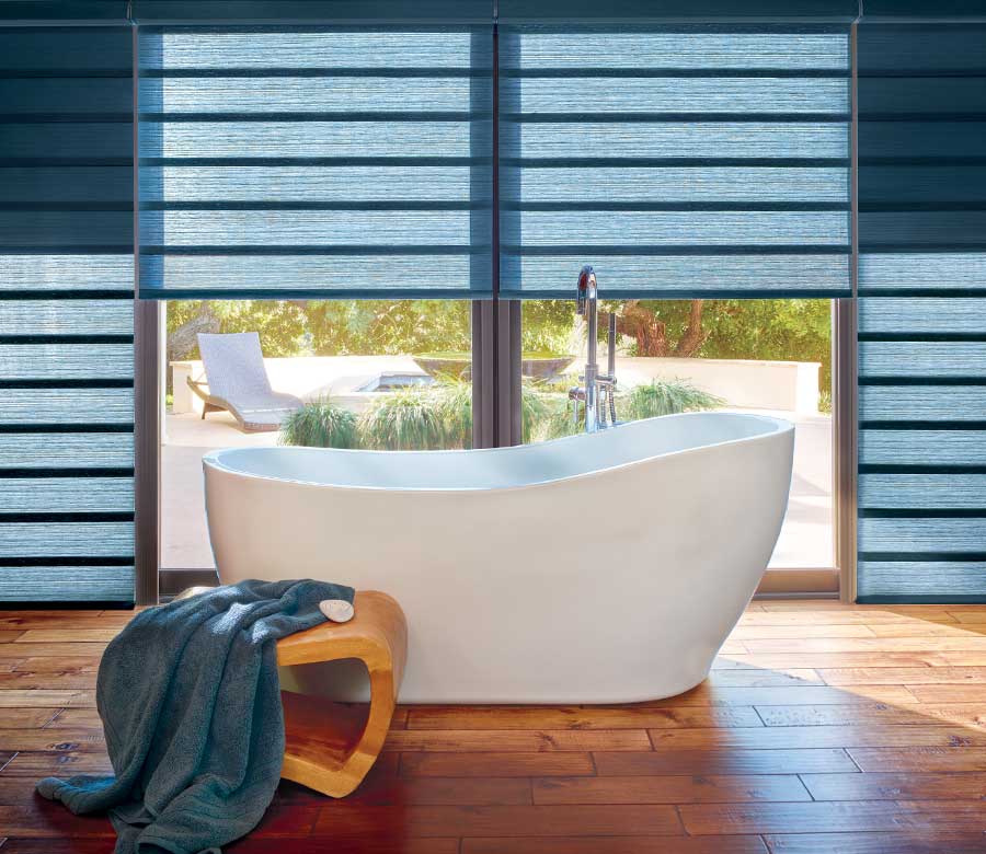 blue dual shaded in modern bathroom in San Antonio