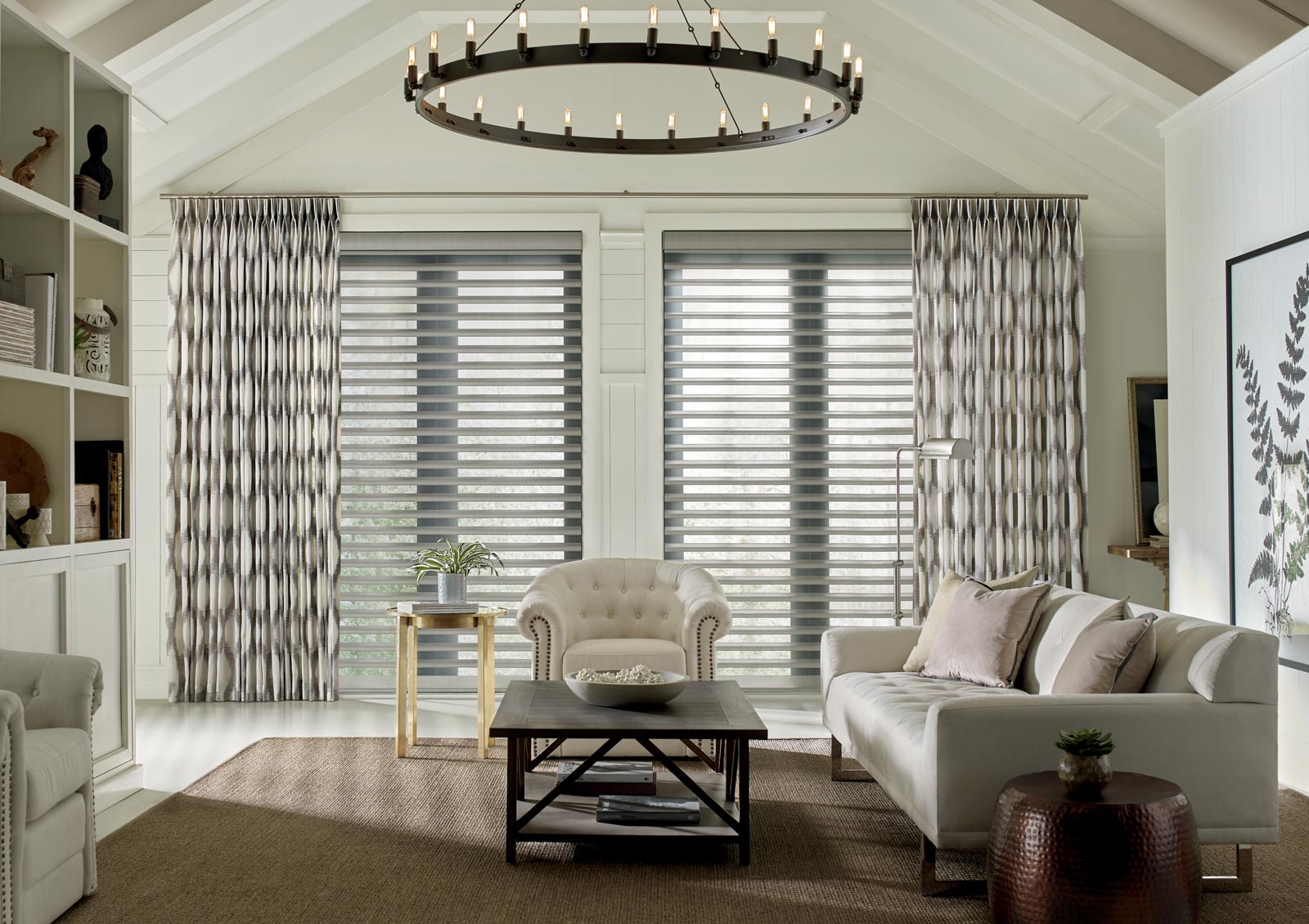 the design studio motorized draperies with layered pirouette shades