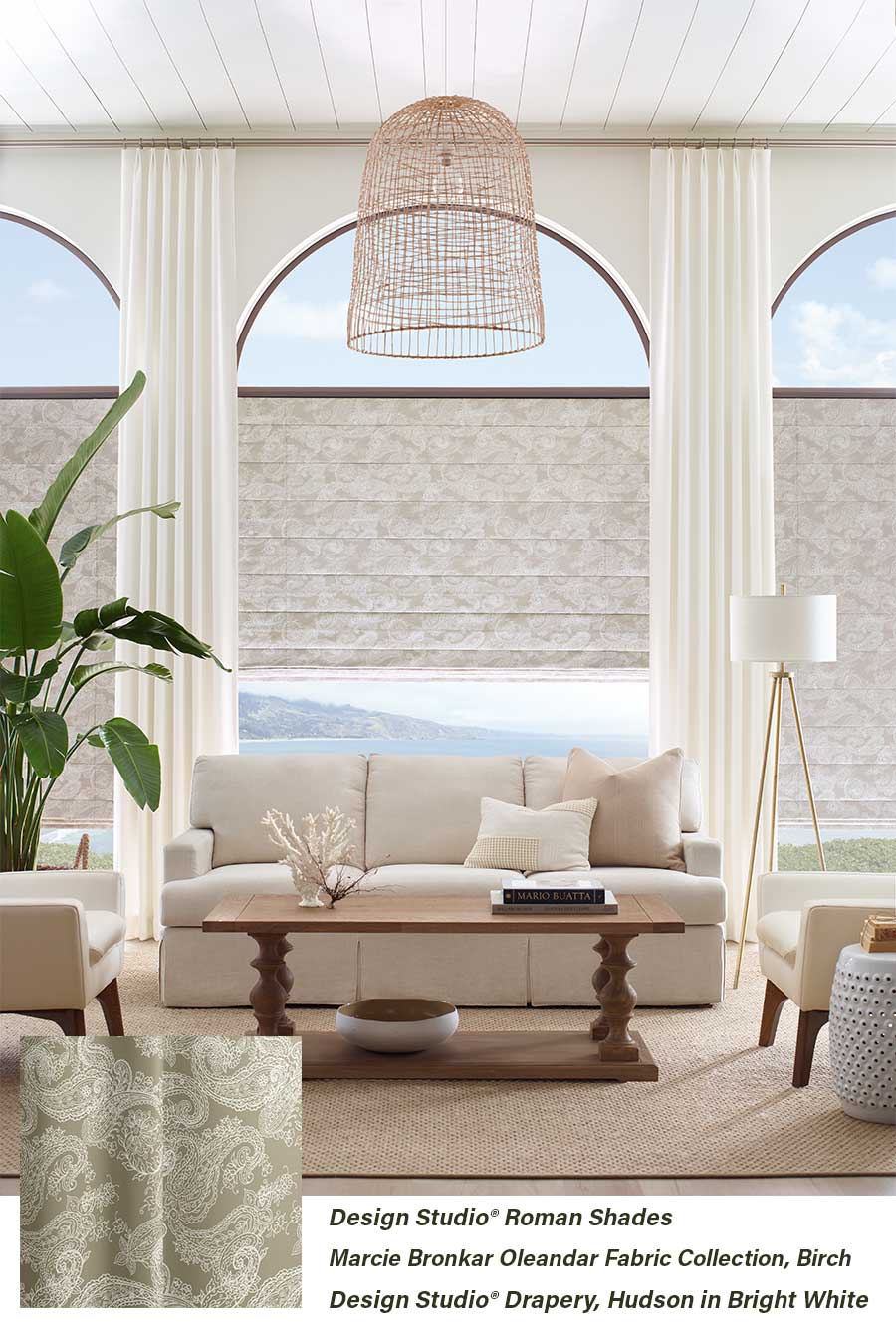 Living room with arched windows