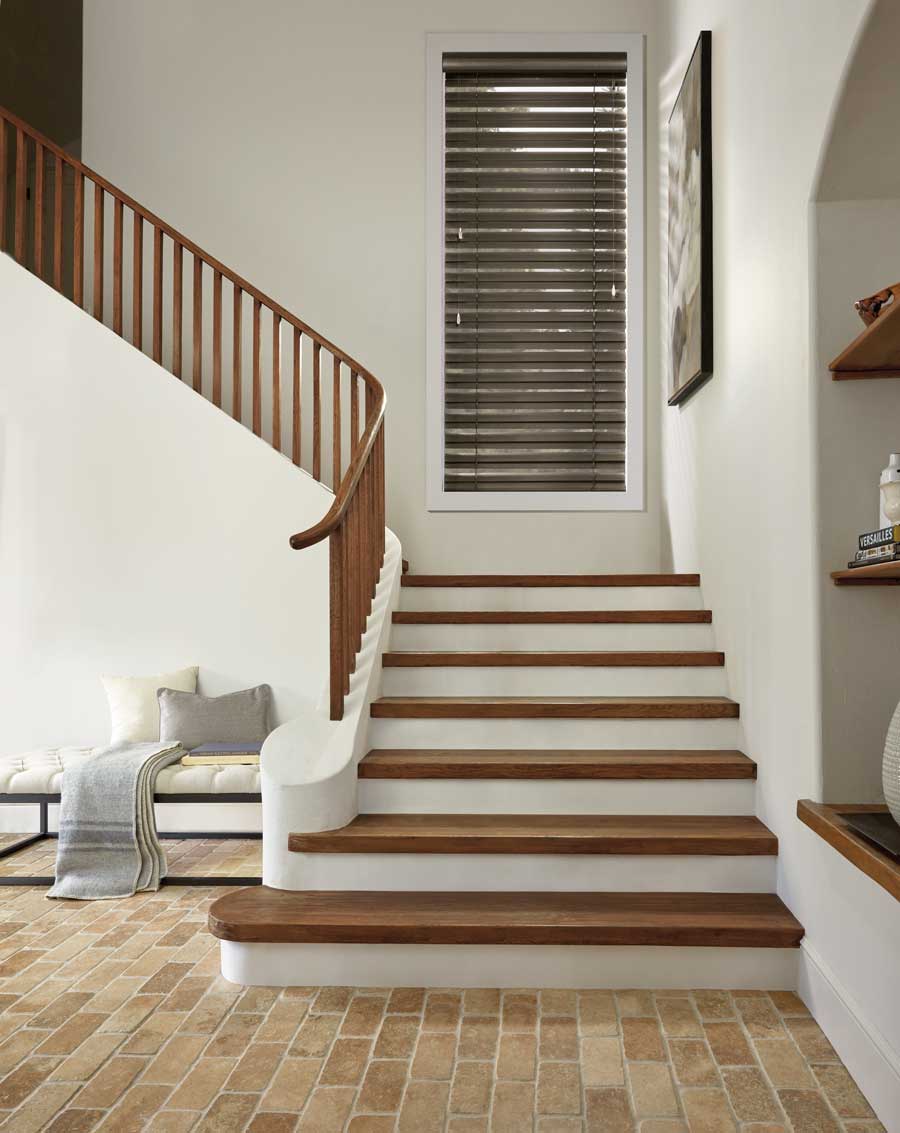 Modern Precious Metals® Aluminum Blinds on staircase windows