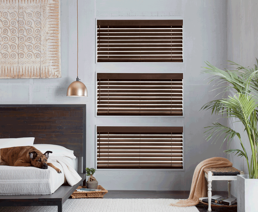 cordless wood blinds for pet safety in bedroom