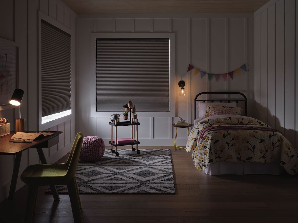 very dark child's bedroom with room darkening shades in san antonio