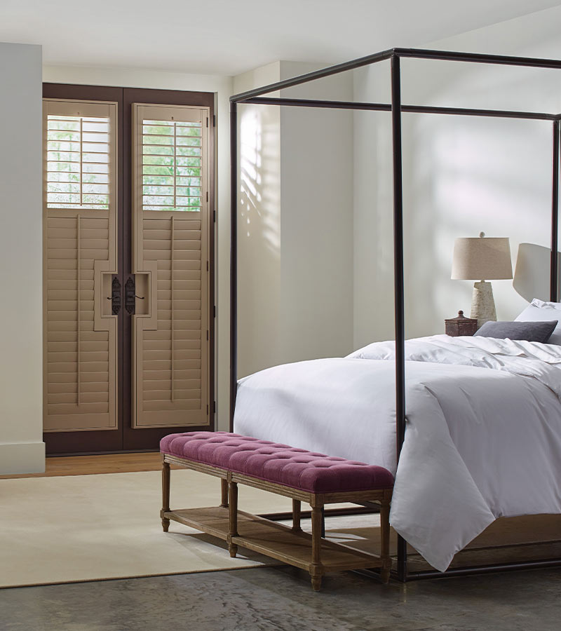 brown Horizontal shutters for Sliding Glass Doors in master bedroom in san antonio
