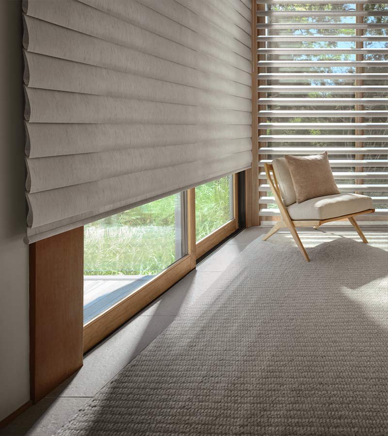 brown Horizontal Blinds for Sliding Glass Doors in bedroom in marble falls
