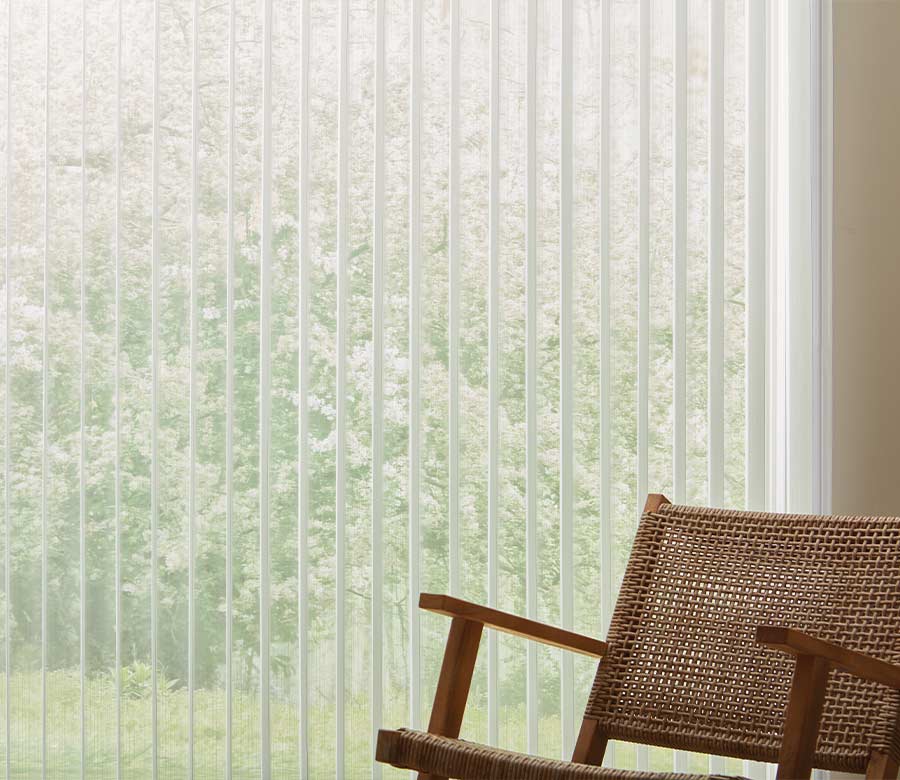 living room with sheer window shades
