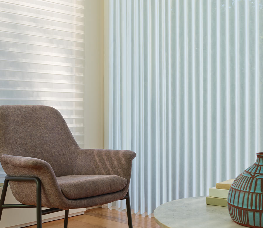 luminette vertical window shades in living room window fashions of texas