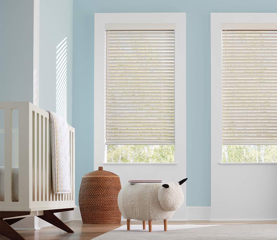 parkland-wood-blinds-nursery-childsafe-solutions-hunter-douglas-window-fashions-of-texas nursery with wood blinds