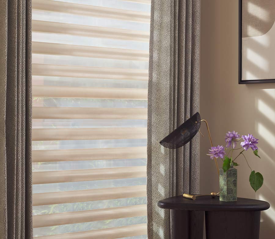 pirouette-window-treatments-layered-drapery-panels-side-by-side-hunter-douglas-window-fashions-of-texas pirouette shades with drapery panels hunter douglas